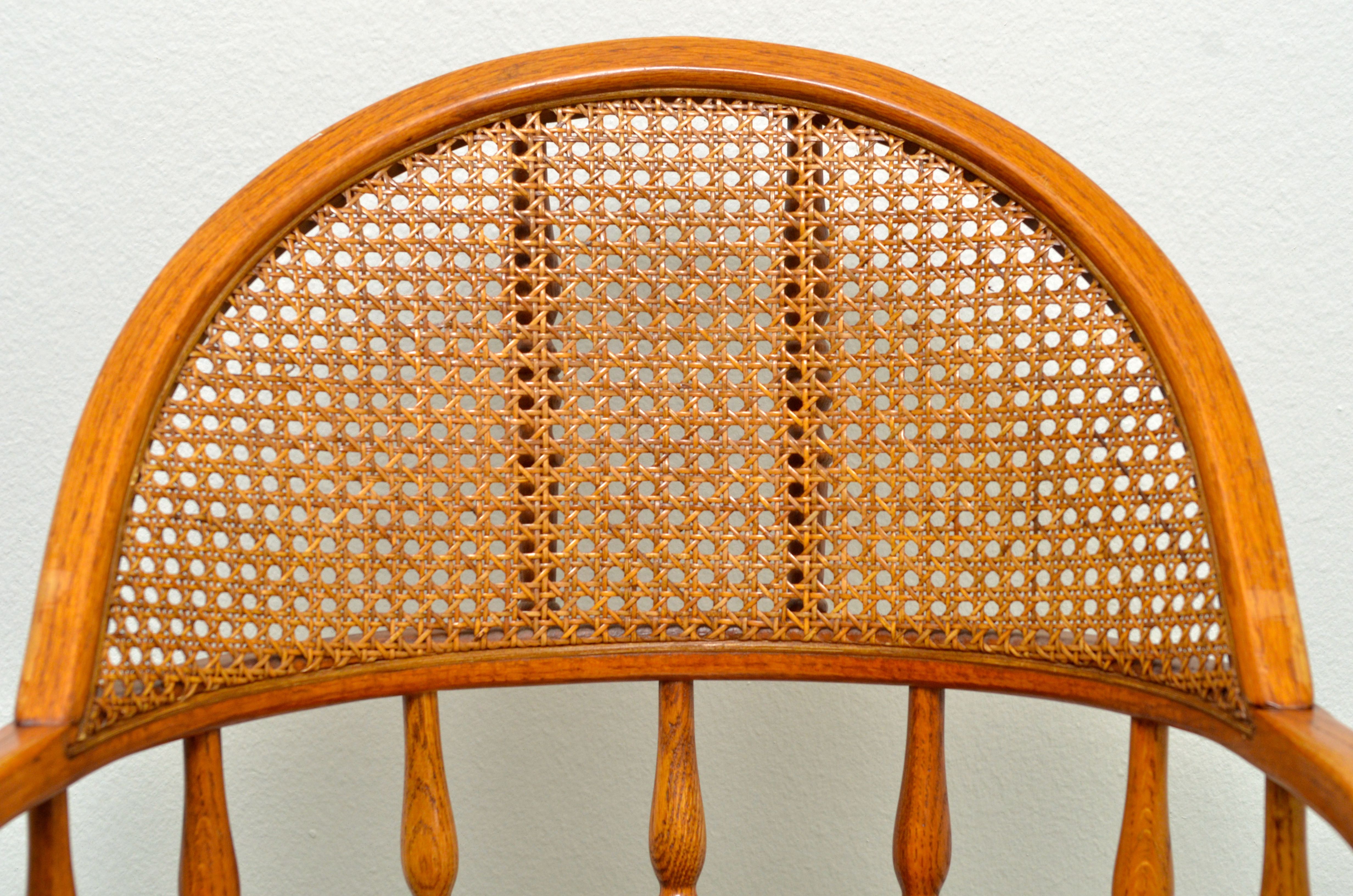 Solid Oak Swivel Desk Chair With Cane Back