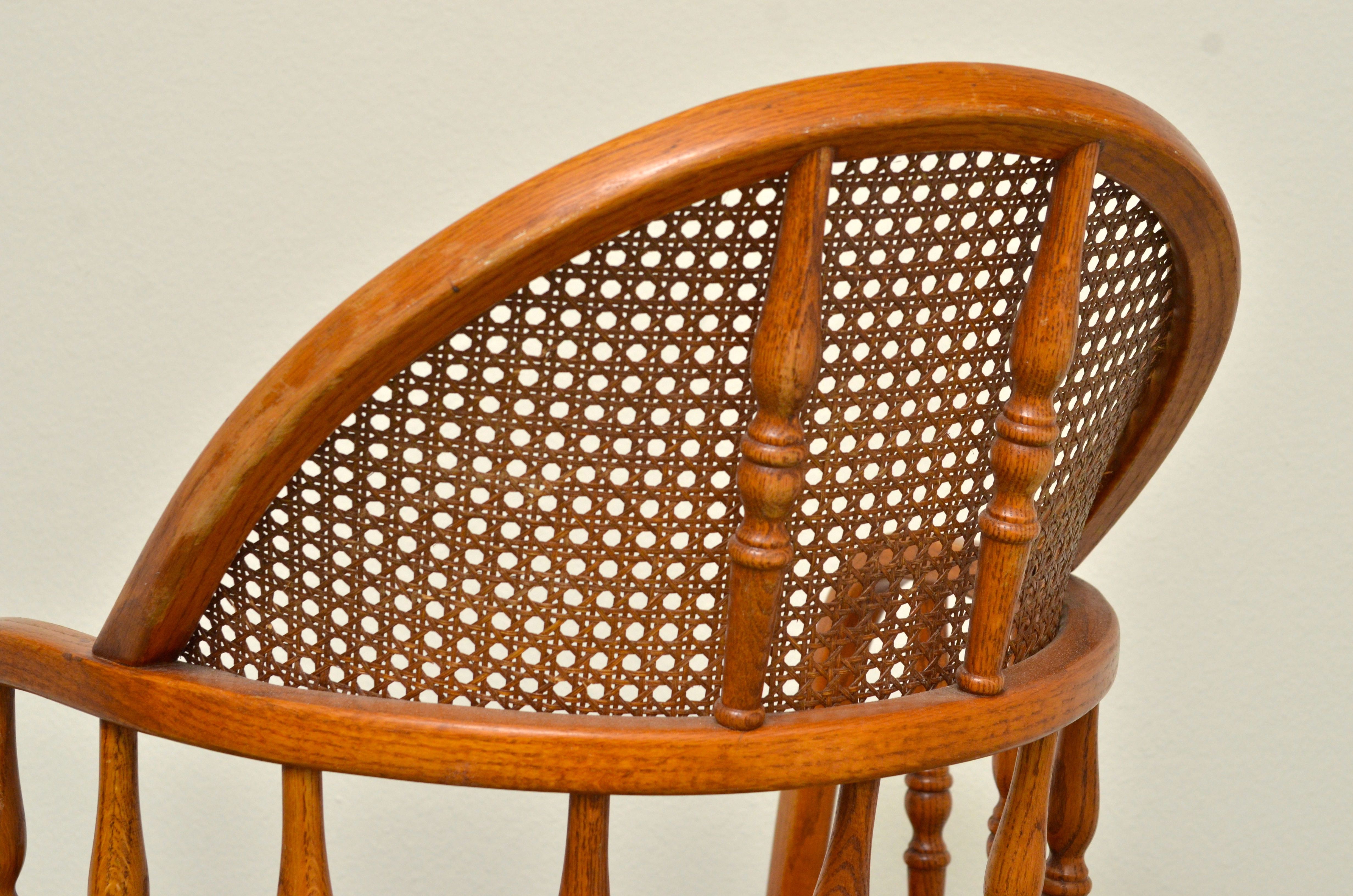 Solid Oak Swivel Desk Chair With Cane Back