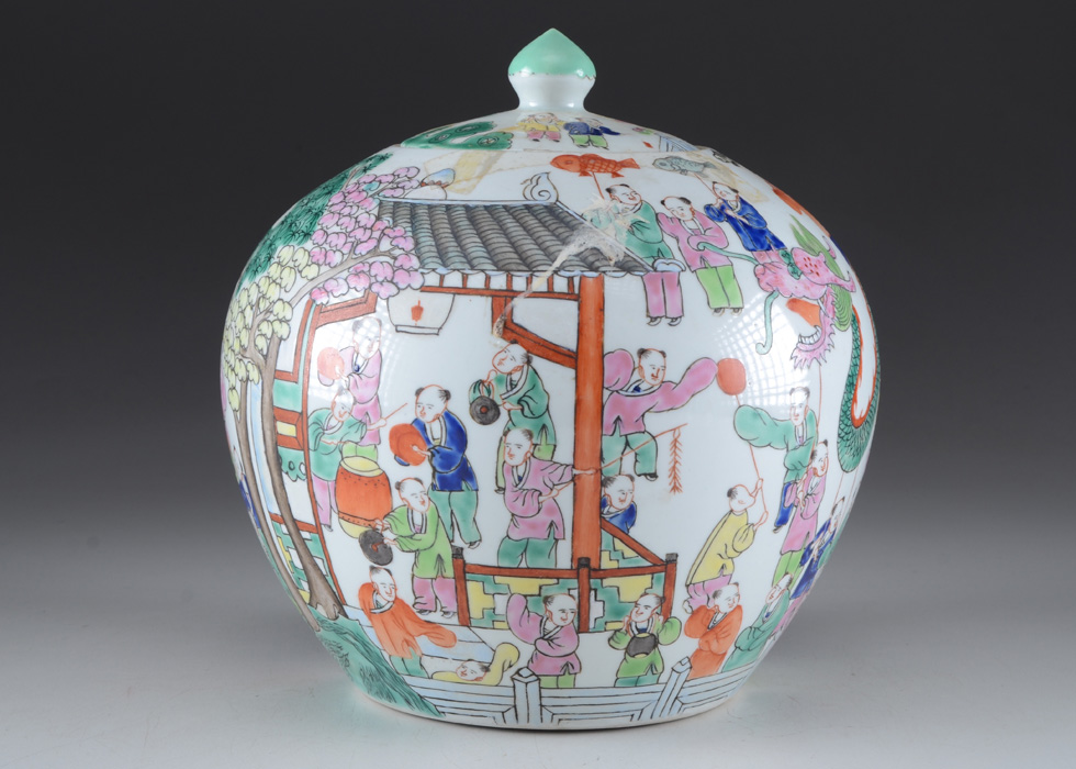 Polychrome Chinese 100 Boy Jar Kangxi Period