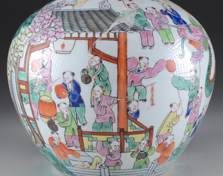 Polychrome Chinese 100 Boy Jar Kangxi Period