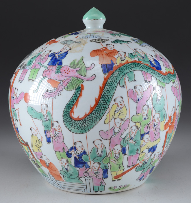 Polychrome Chinese 100 Boy Jar Kangxi Period