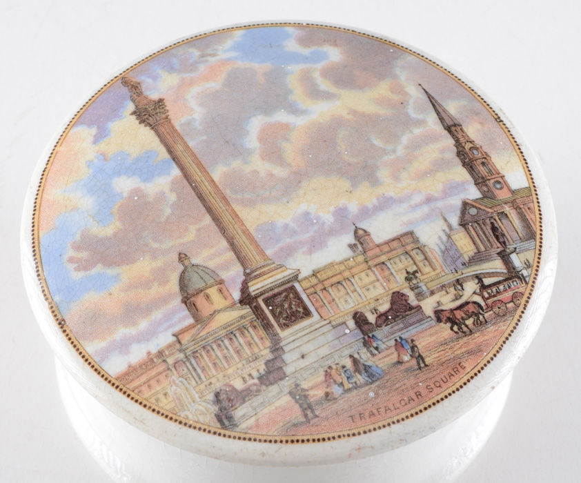 Rare Prattware "Trafalgar Square" Lidded Jar