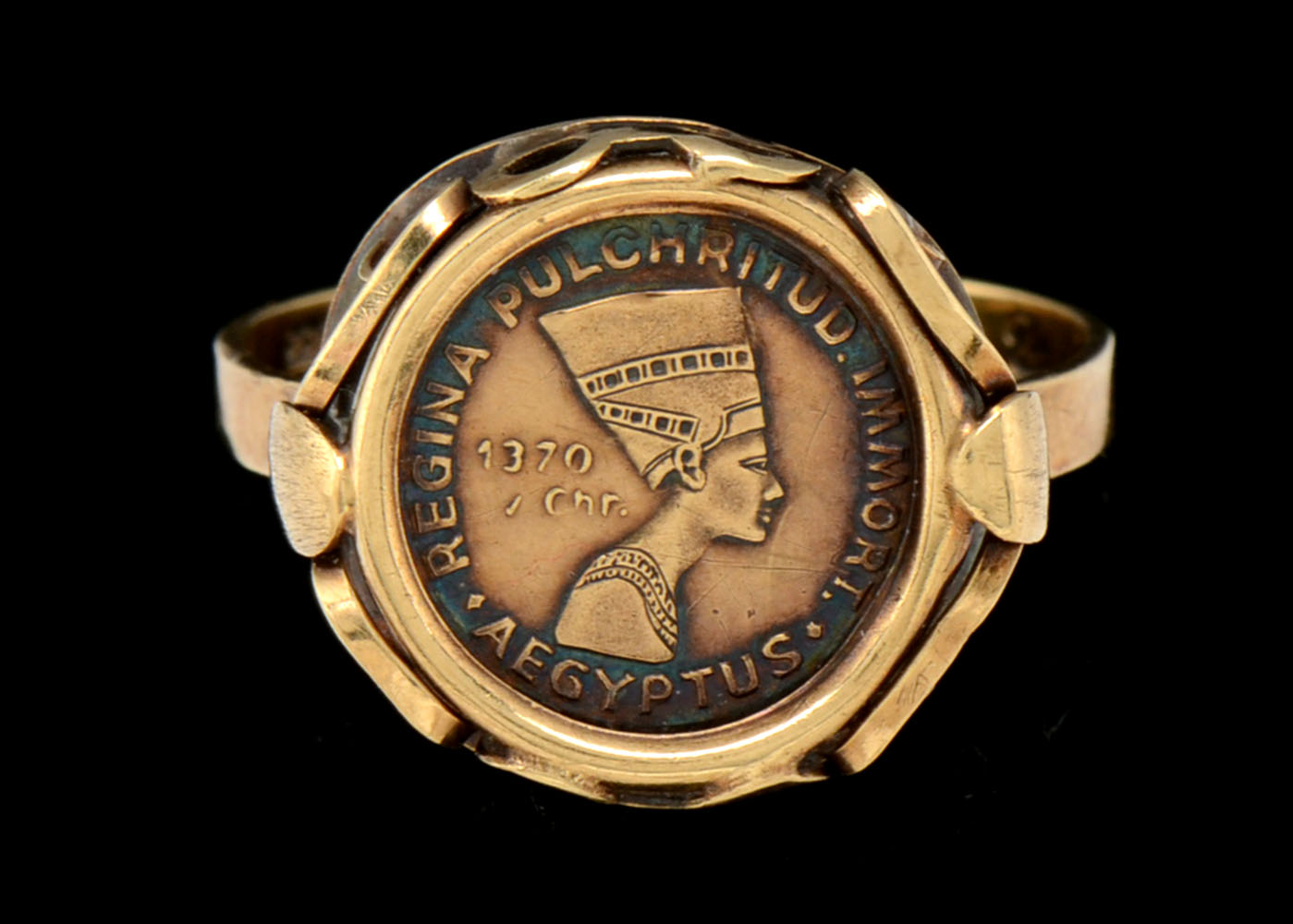 8K Yellow Gold Egyptian Revival Neferetti Coin Ring
