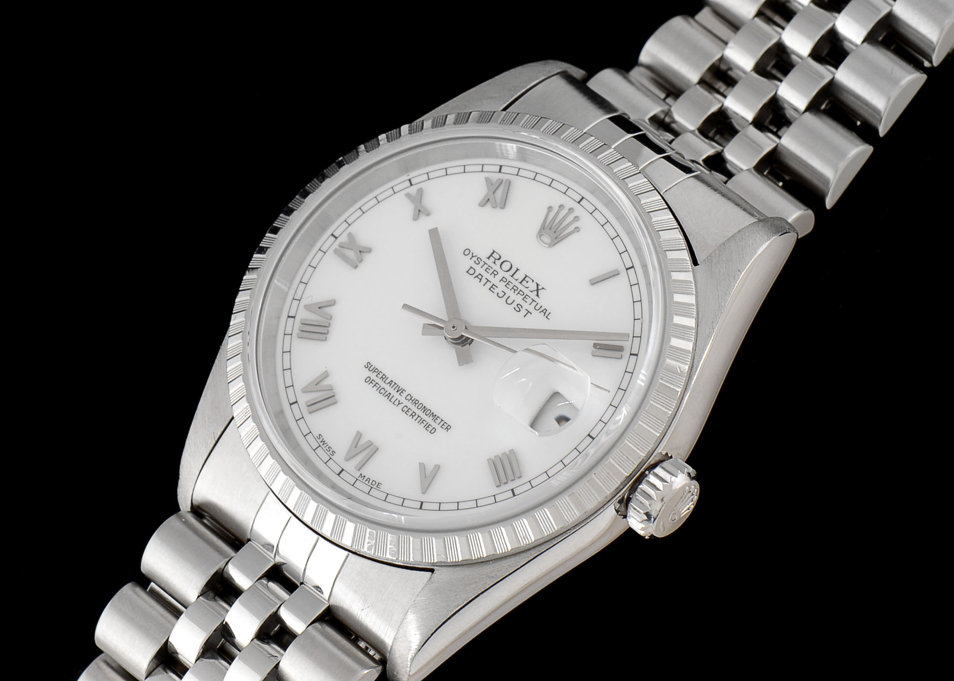Rolex Datejust Steel 16220 Automatic White Roman Dial on Jubilee