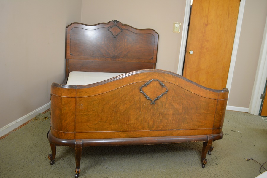 Antique Walnut Double Bed with Curved Footboard