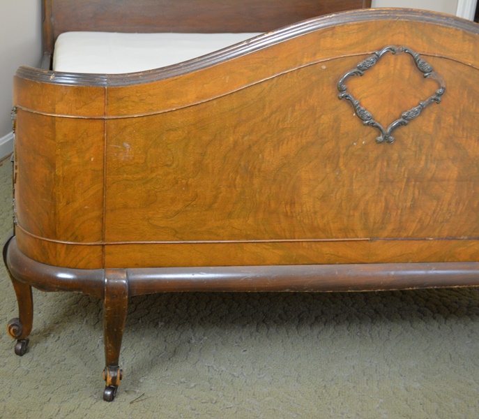 Antique Walnut Double Bed with Curved Footboard