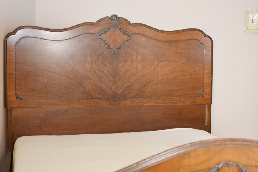 Antique Walnut Double Bed with Curved Footboard