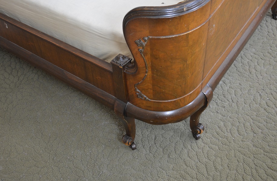 Antique Walnut Double Bed with Curved Footboard