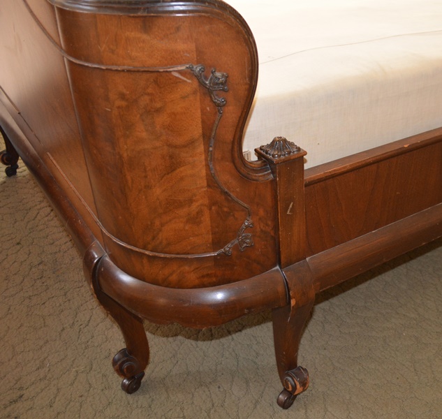 Antique Walnut Double Bed with Curved Footboard