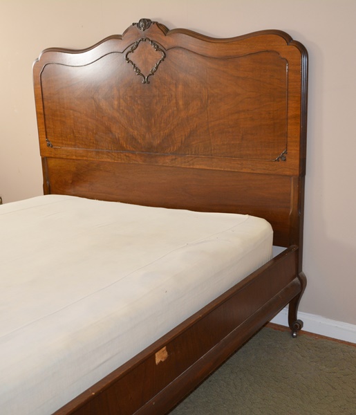 Antique Walnut Double Bed with Curved Footboard