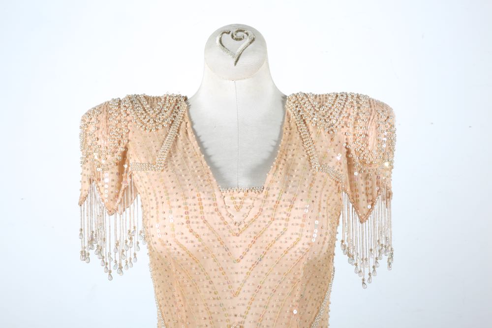 Two Vintage Beaded Evening Gowns