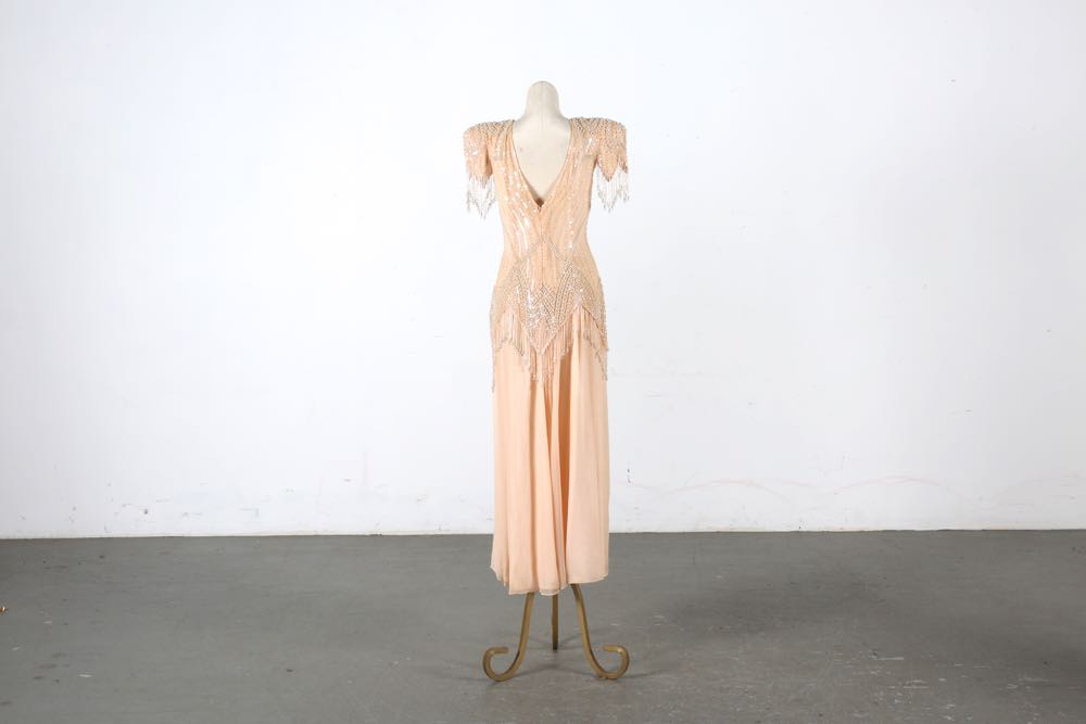 Two Vintage Beaded Evening Gowns