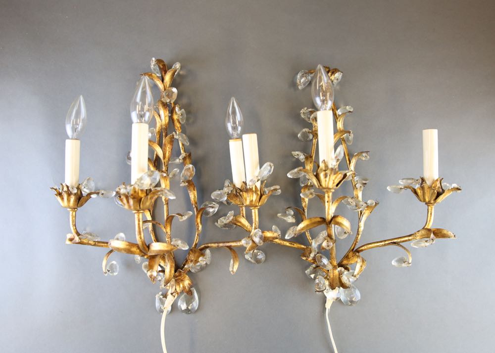 Pair of Vintage Hollywood Regency Electrified Sconces