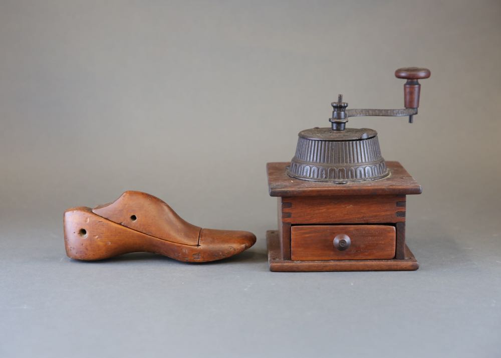 Antique Coffee Grinder and Shoe Last