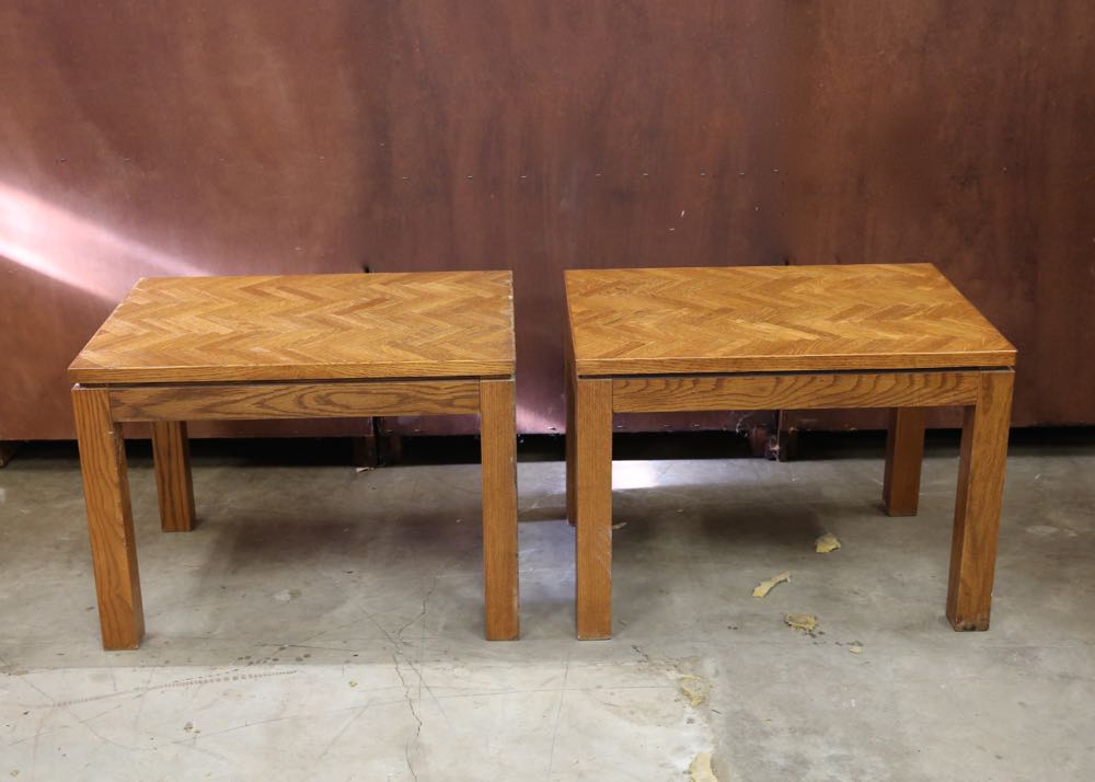 Pair of Parquetry Veneer End Tables