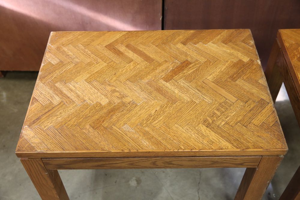 Pair of Parquetry Veneer End Tables