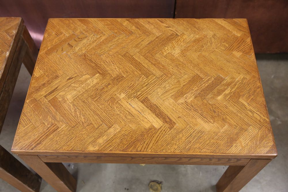 Pair of Parquetry Veneer End Tables
