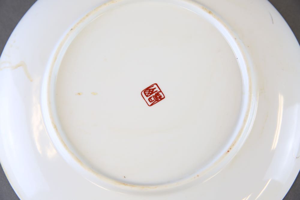 Blue and White Coffee Pot, Serving Dish, and Decorative Plates