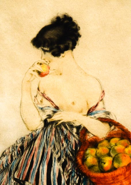 Louis Icart Aquatint Drypoint Etching "Le Panier De Pommes"