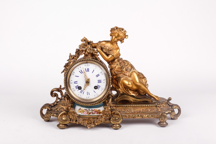 Antique Brass Mantel Clock