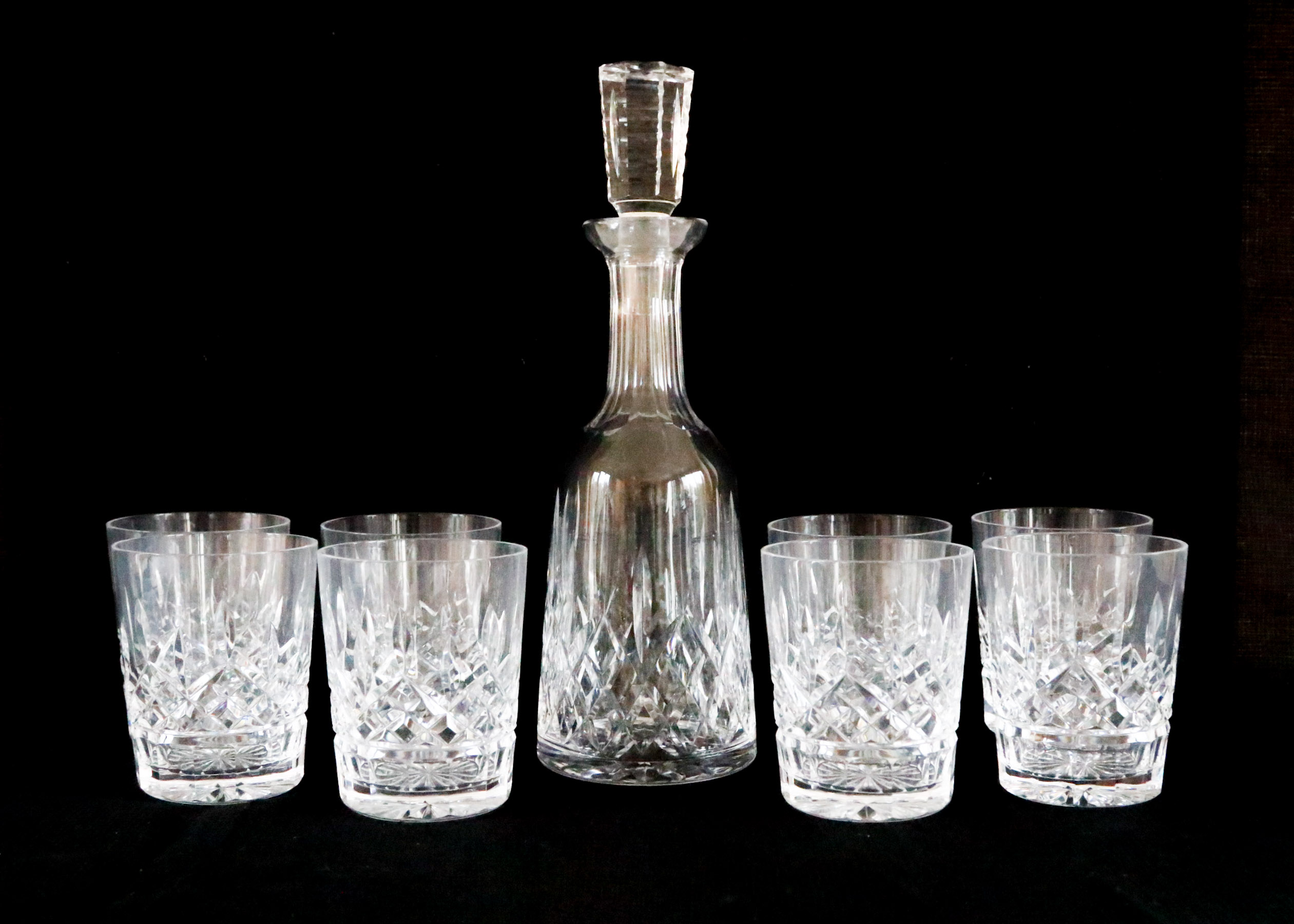 Waterford Lismore Decanter with Eight Double Old Fashioned