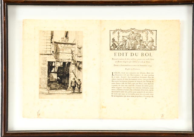 Samuel Chamberlain Drypoint Etching on 18th Century Book Page