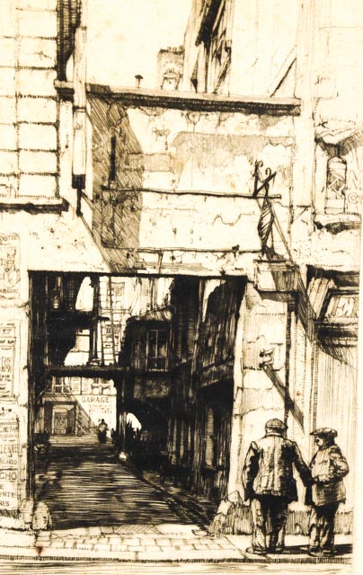 Samuel Chamberlain Drypoint Etching on 18th Century Book Page