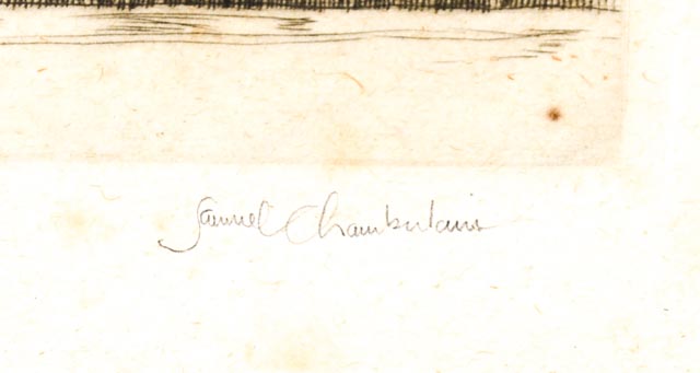 Samuel Chamberlain Drypoint Etching on 18th Century Book Page