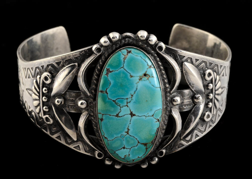 Native American Sterling and Turquoise Cuff Bracelet