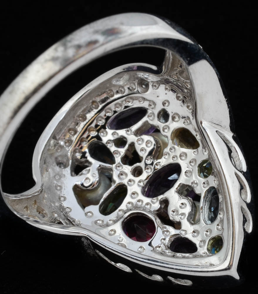 Sterling Silver Amethyst Bracelet and a Sterling Multi-Stone Ring