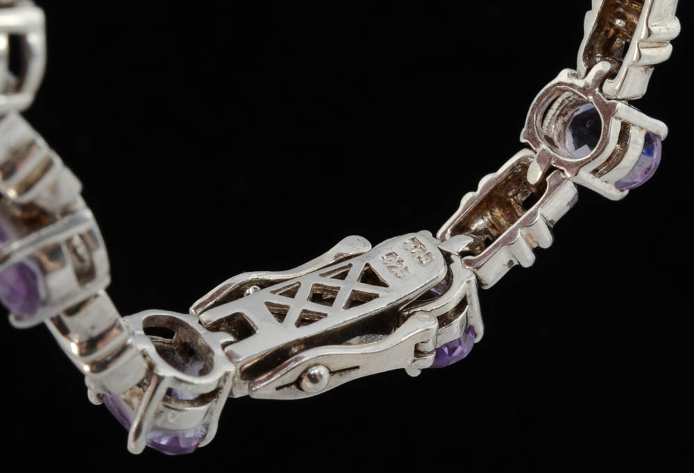 Sterling Silver Amethyst Bracelet and a Sterling Multi-Stone Ring