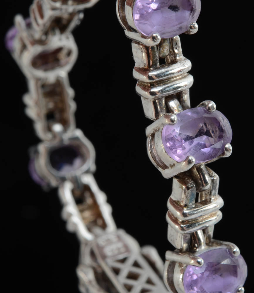 Sterling Silver Amethyst Bracelet and a Sterling Multi-Stone Ring