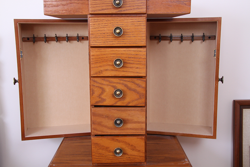 Oak Standing Jewelry Chest