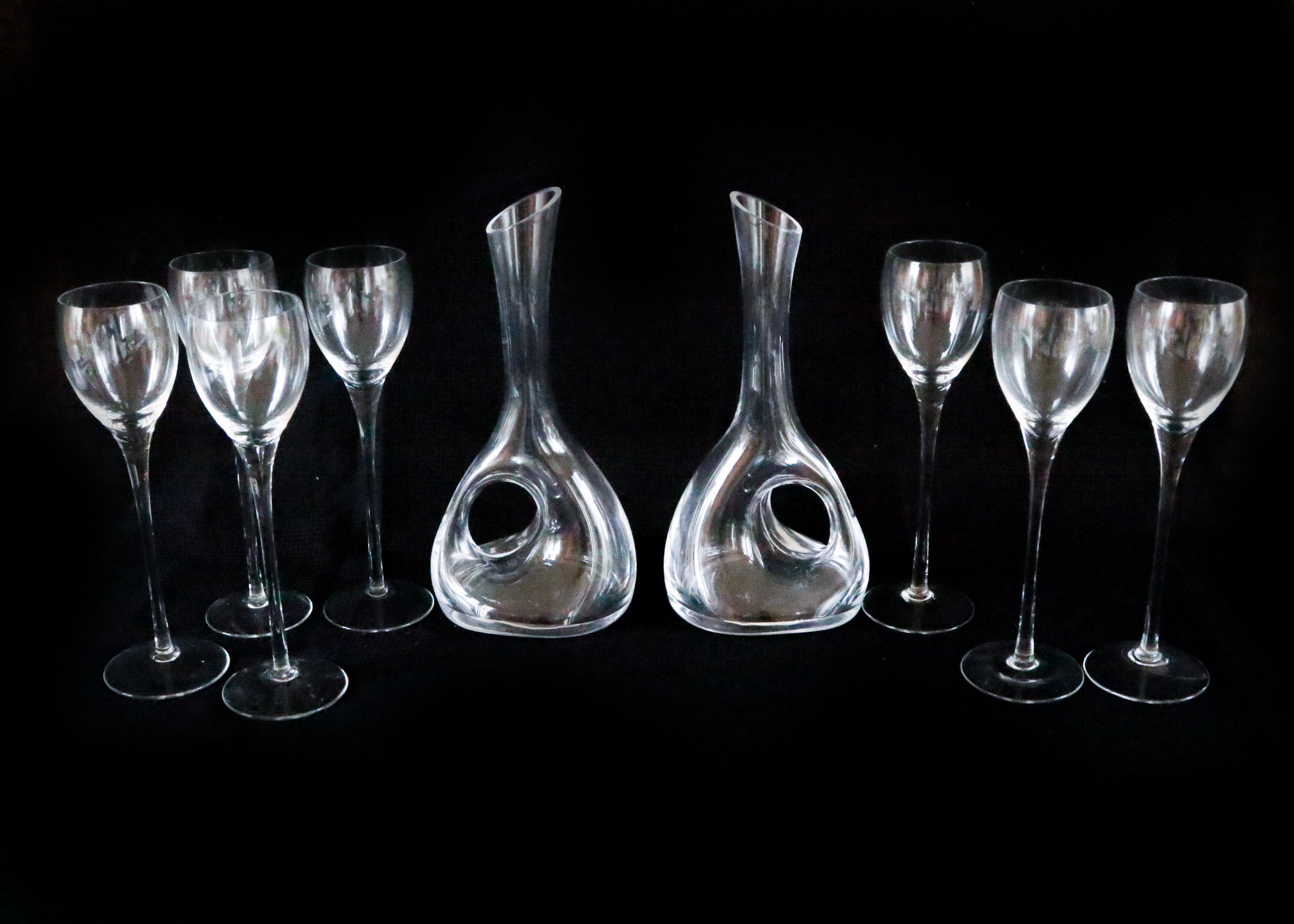 Duo of Carafes with Flute Glasses