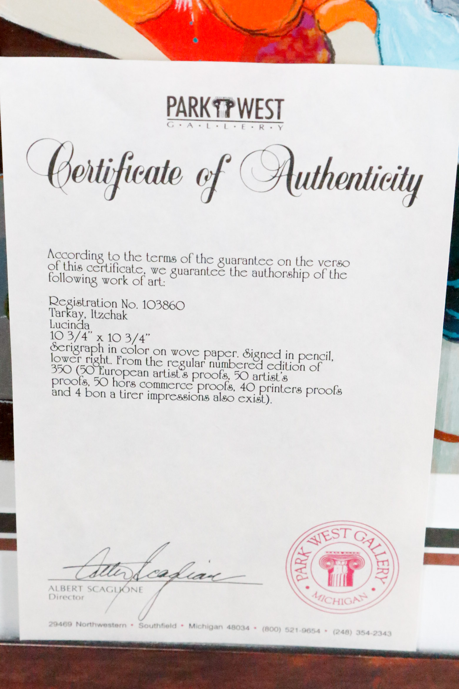 "Lucinda" Signed and Numbered Serigraph by Itzchak Tarkay