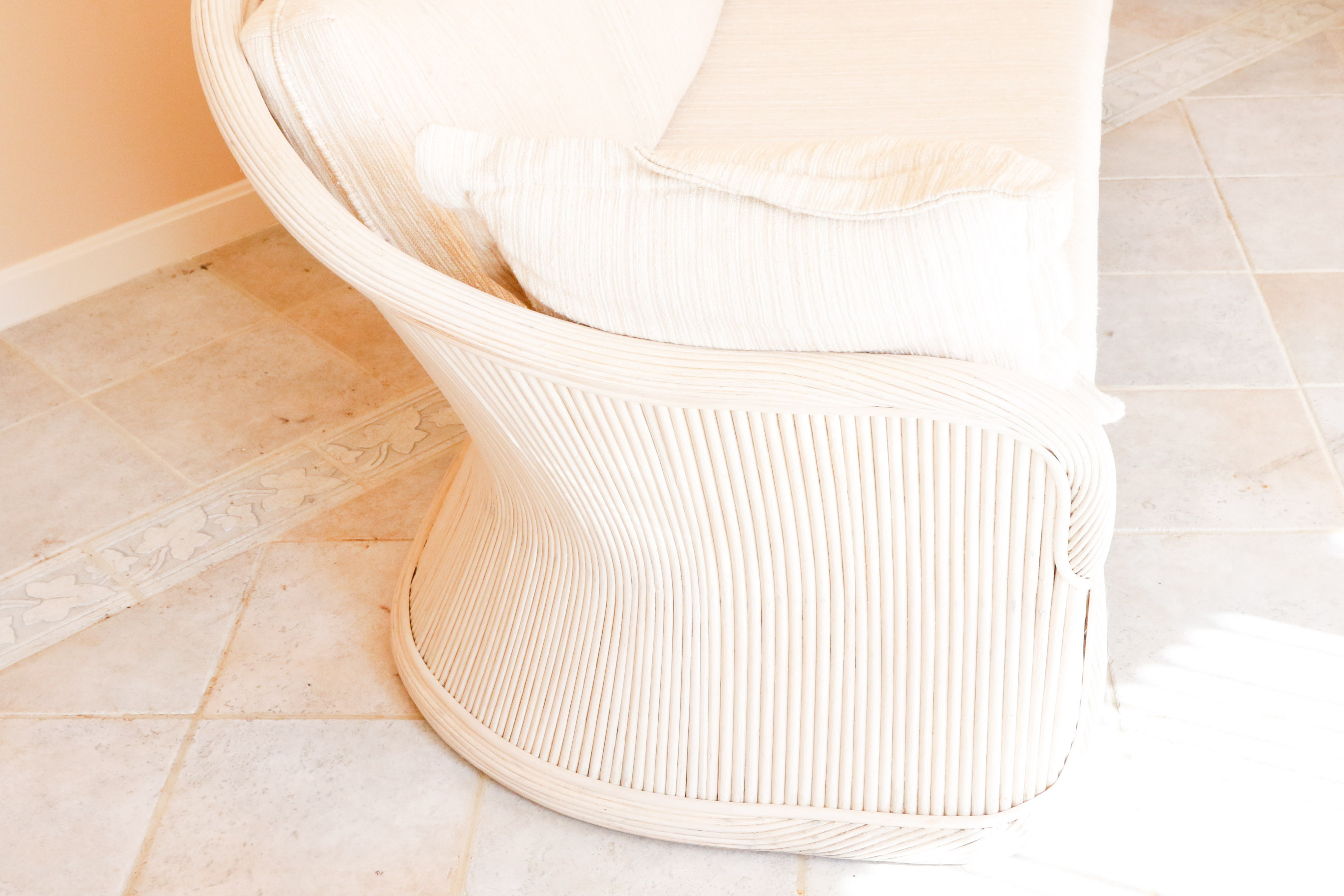 White Washed Rattan Sofa