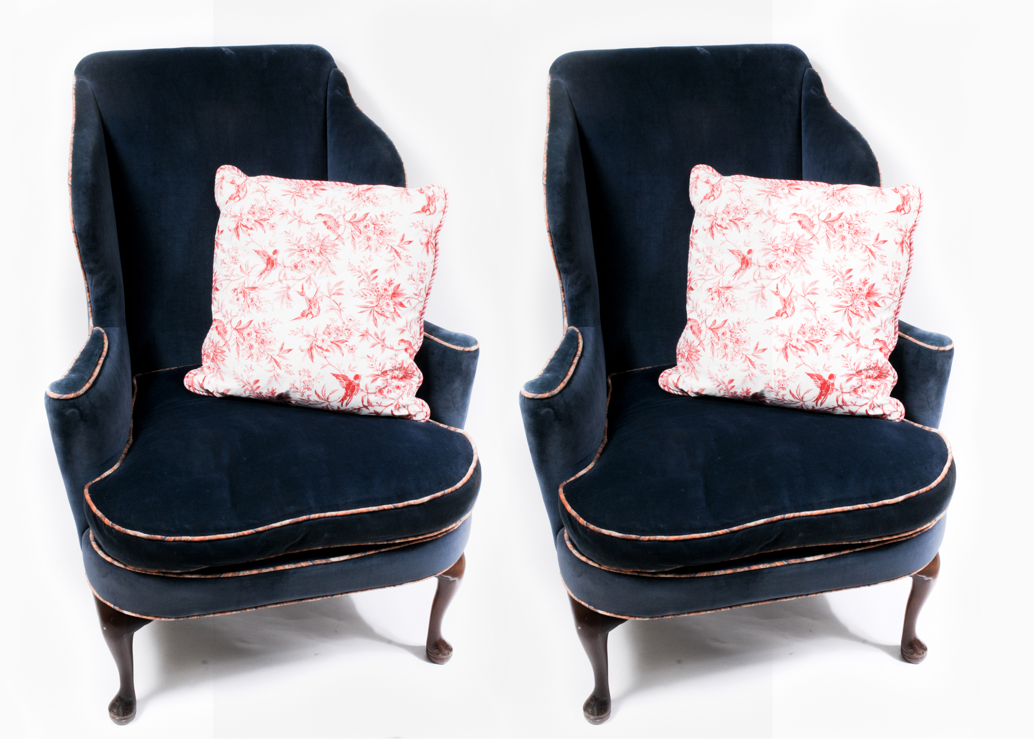 Pair of Blue Velvet Wingback Chairs