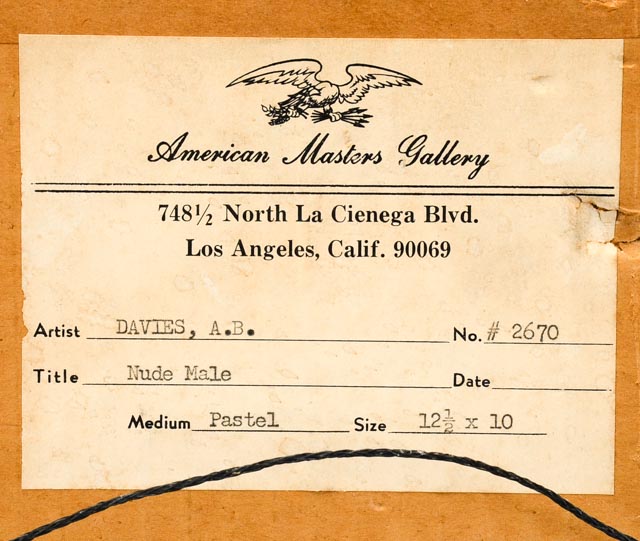 Arthur Bowen Davies Original Pastel Drawing "Nude Male'