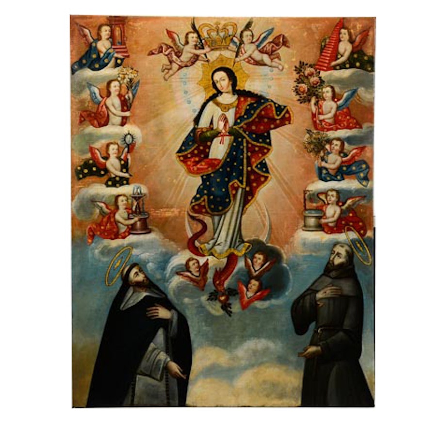 Marcos Zapata 1740 Oil on Canvas Icon "Immaculate Mother Mary"