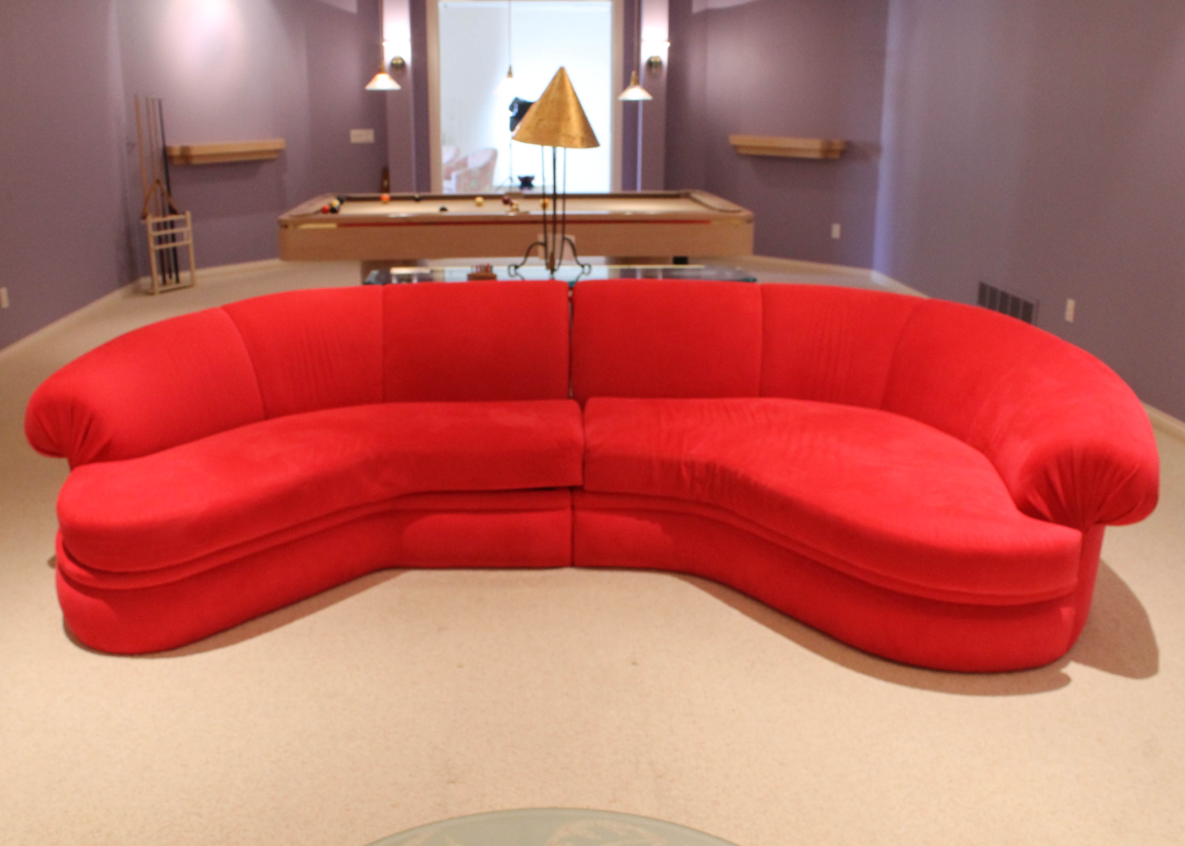 Red Microfiber Sectional Sofa.