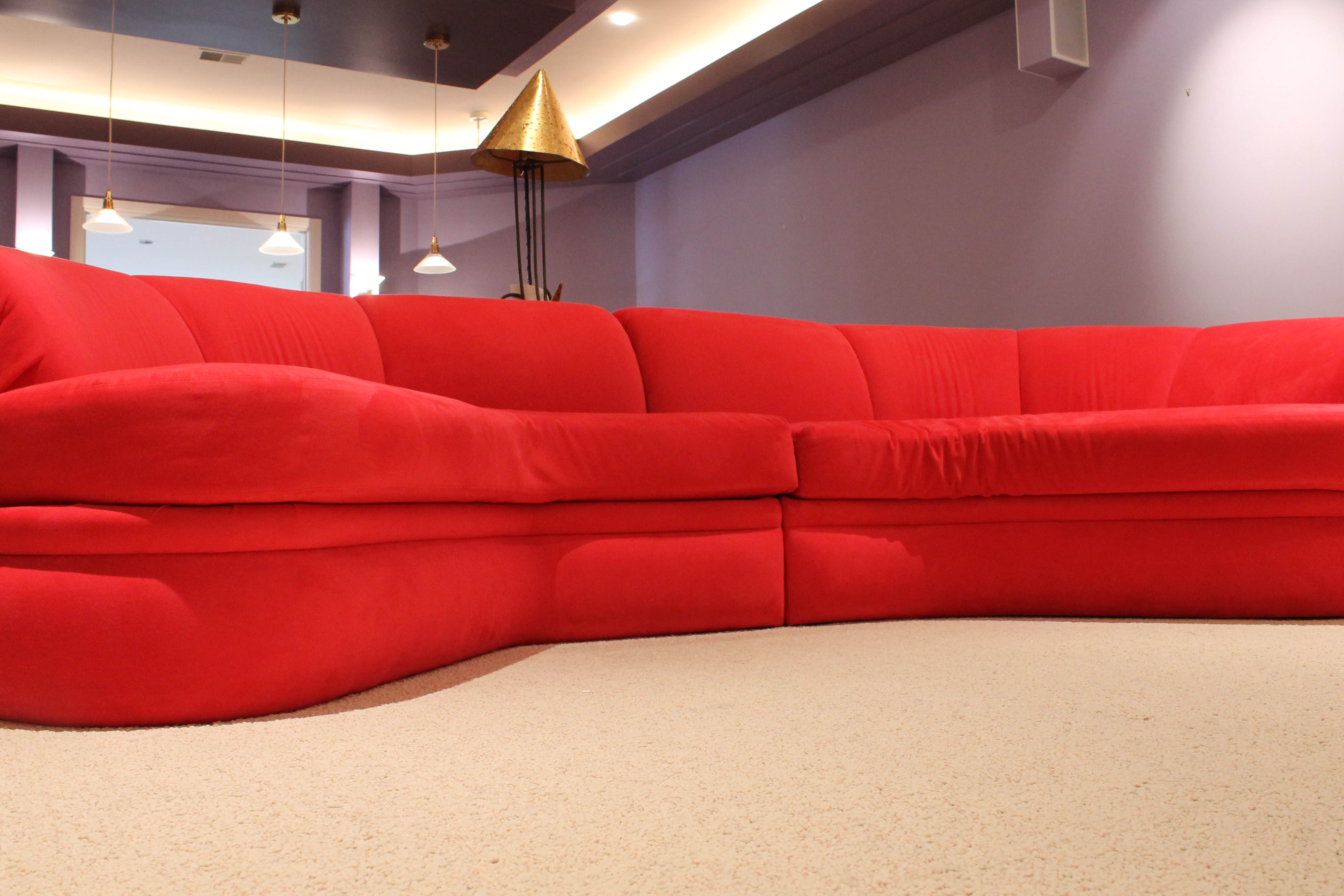 Red Microfiber Sectional Sofa.
