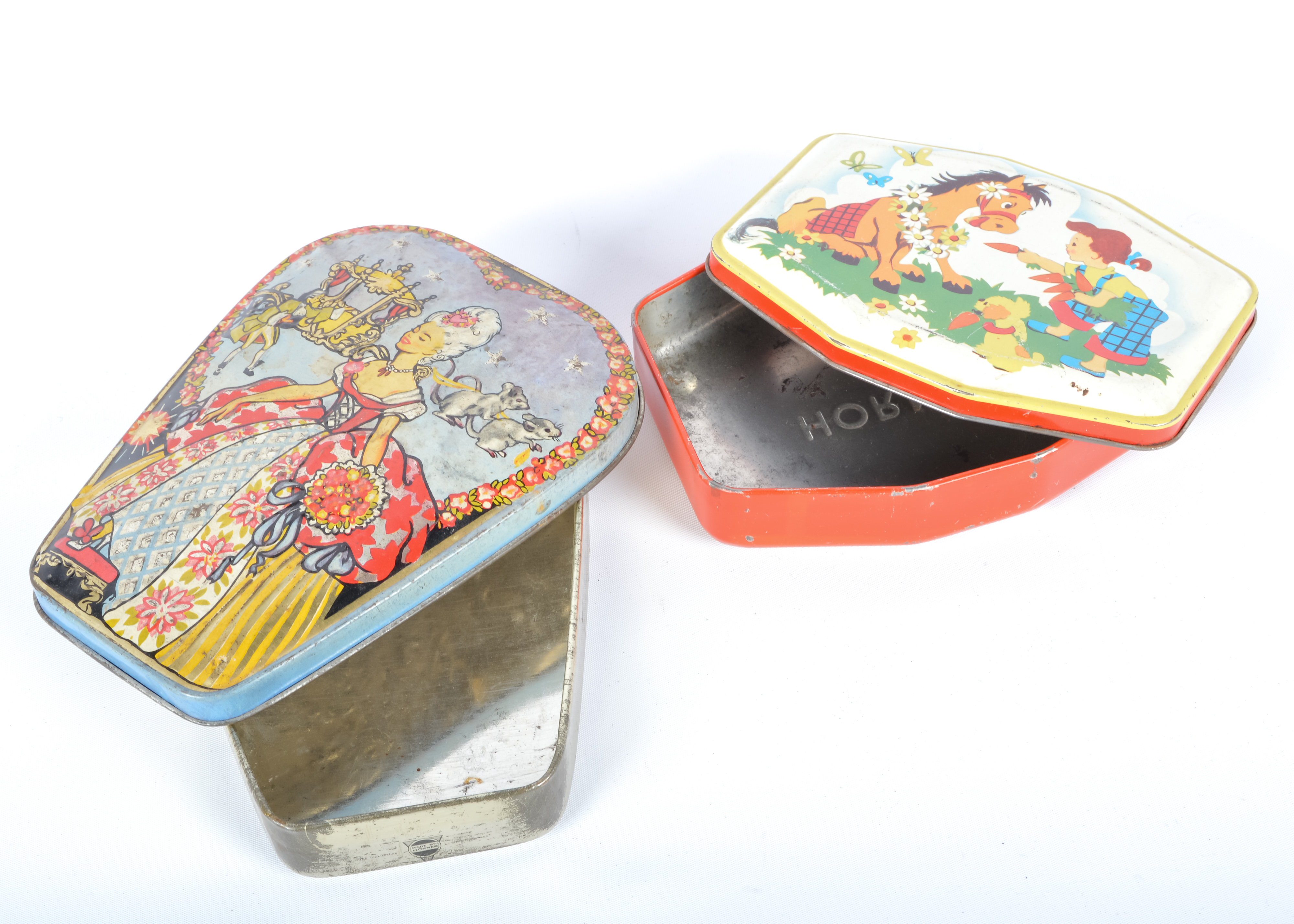 Six Vintage Horner Toffee Tins with Children's Illustrations
