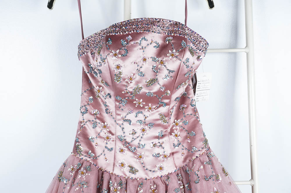 Full Skirted Prom Gown in Rose with Sequined Embellishments