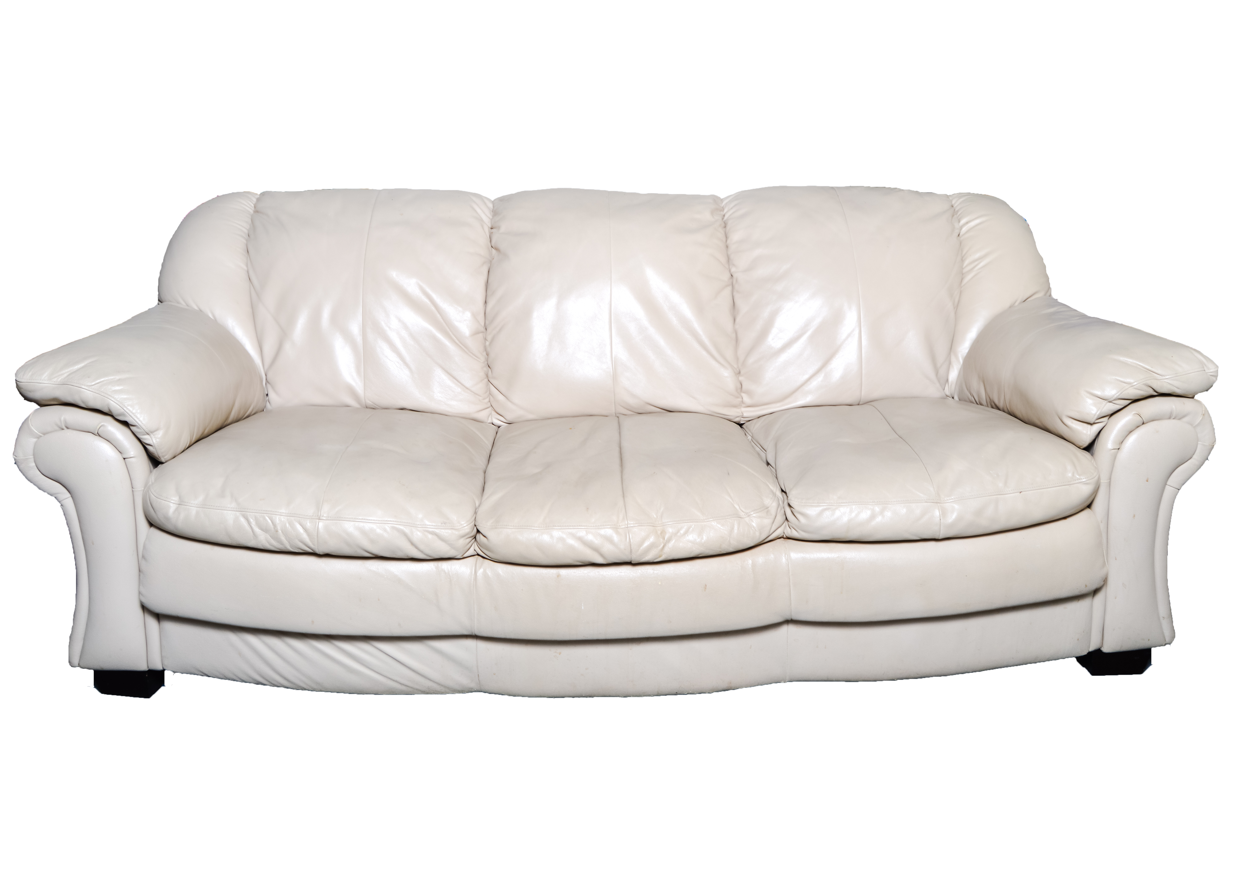 Bicast Three-Seat Leather Sofa in Cream