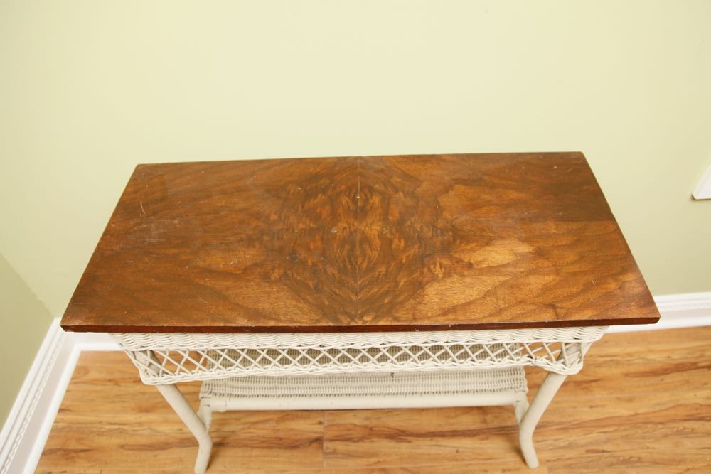 Vintage Wicker Table with Burled Top