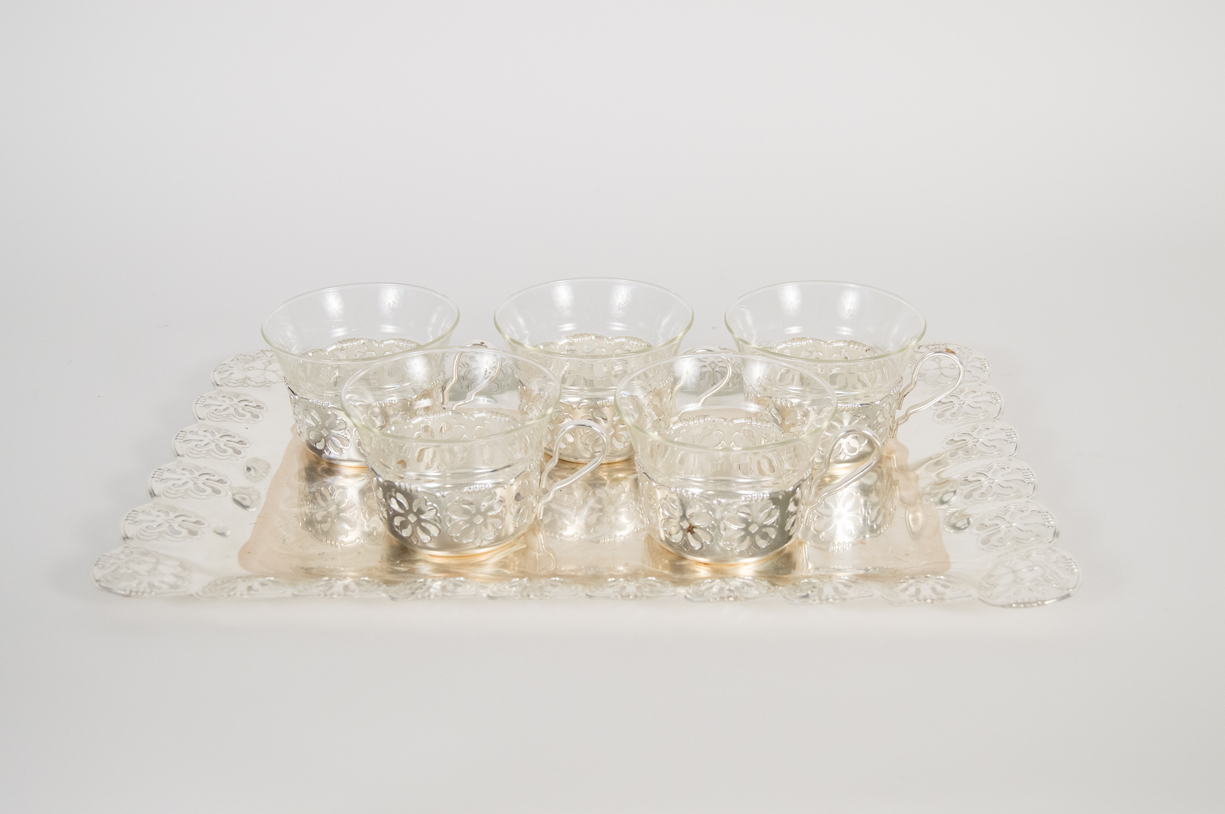 Glass and Metal Cup and Tray Set