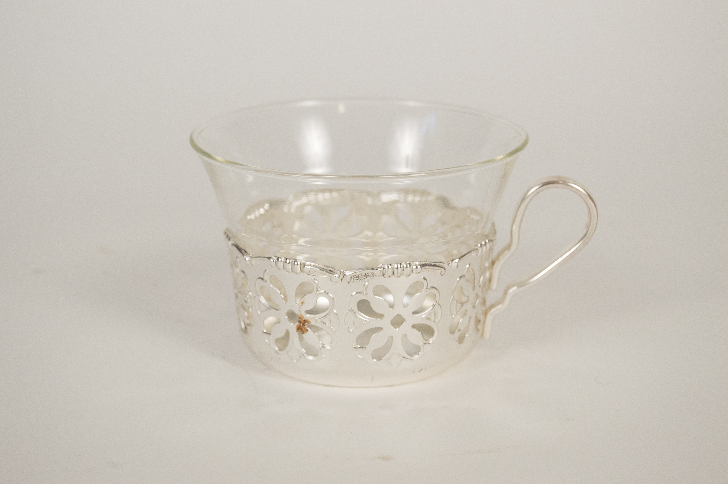Glass and Metal Cup and Tray Set