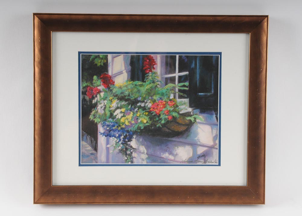 Framed Floral Lithograph by Norma M. Ballentine