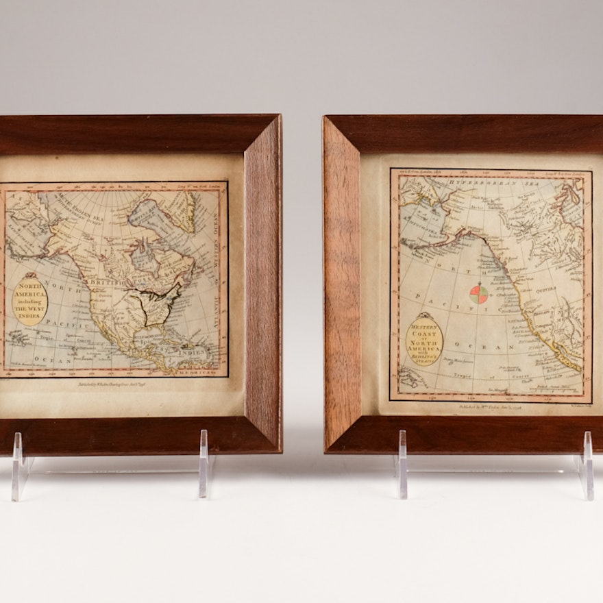 Pair of Small Framed 1798 William Faden Maps of North America