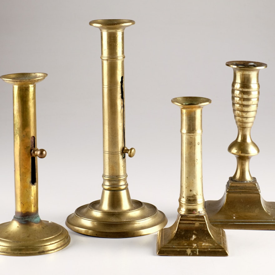 Group of Four 19th Century Brass Candlesticks